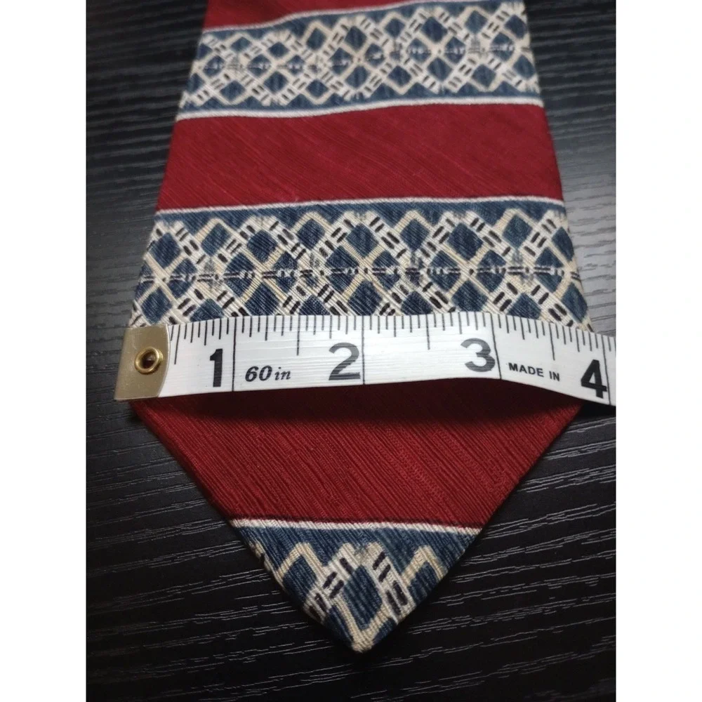 Vintage Geoffrey‎ Beene Silk Necktie Red Blue Geometric Stripe Wide 4